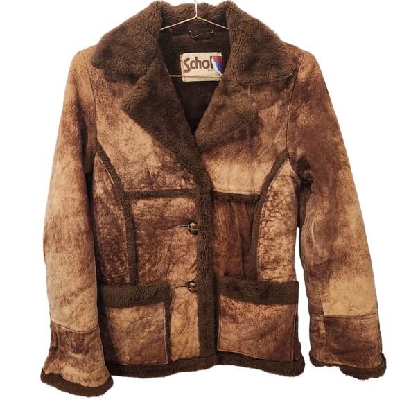 Vintage SCHOTT NYC brown leather shearling lined Marlboro coat size 8 - Picture 1 of 6